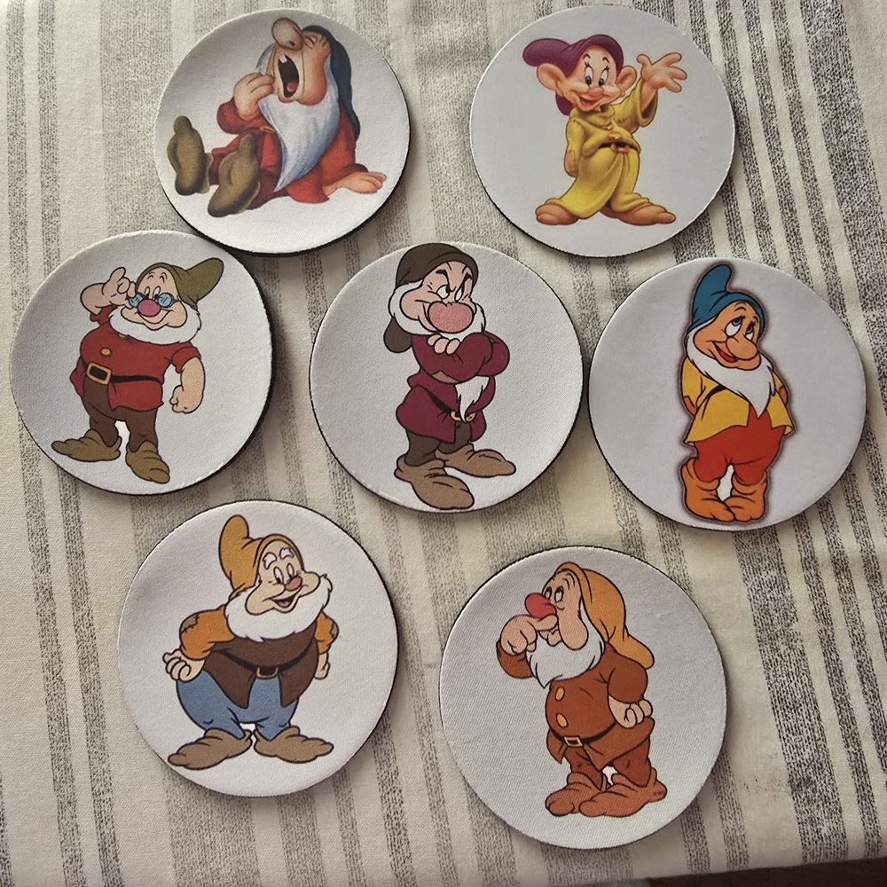 Set of Seven Dwarf Character Coasters